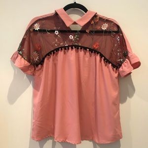 SheIn Pink Top With Lace and Ruffles Small